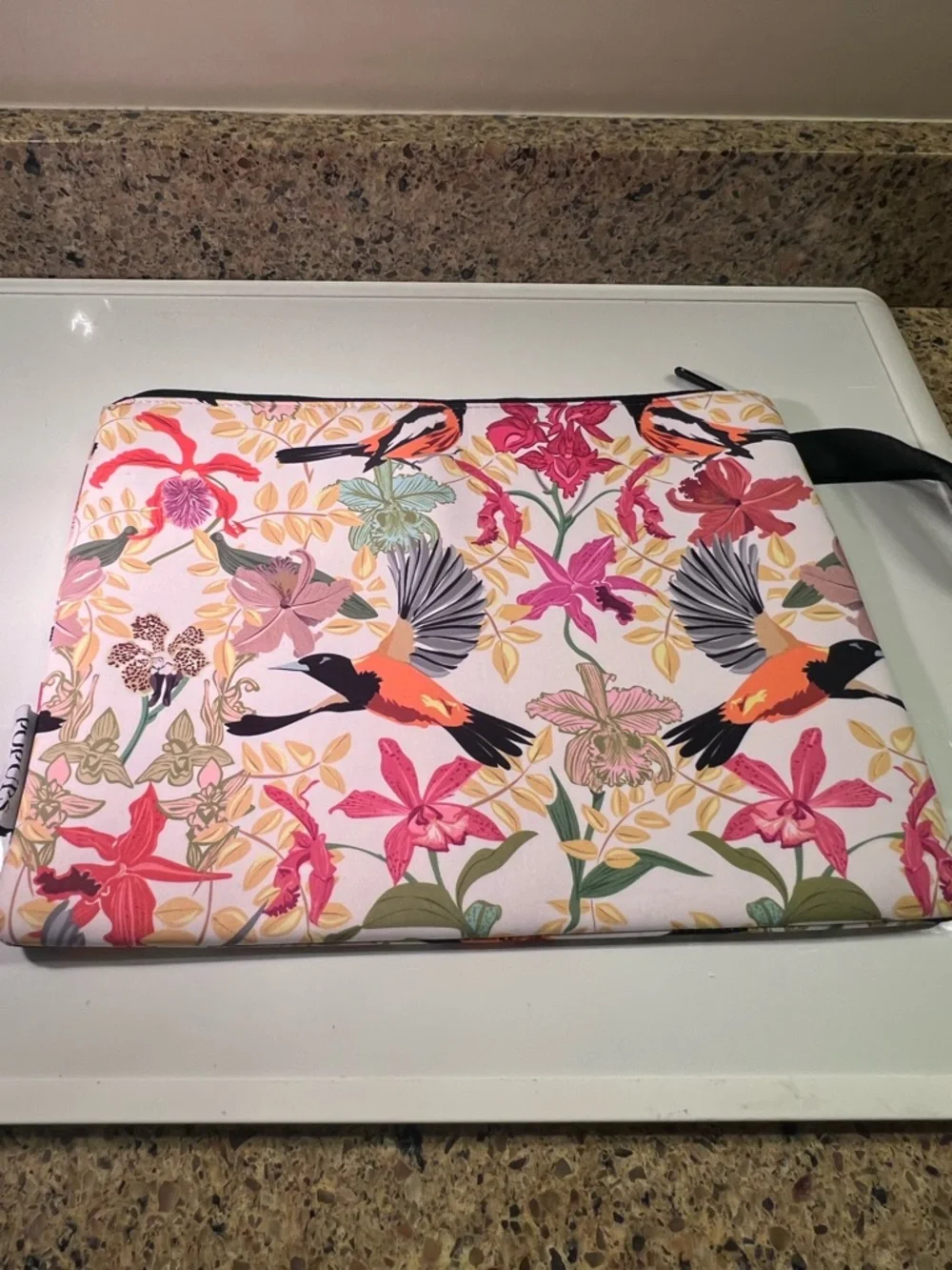 Popups Floral Computer Sleeve Bag Carrier Neoprene 11”x15” Zips Close